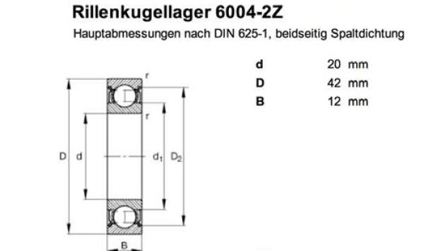 Lager 6004 zz Radlager 20mm innen, 42mm außen HQ